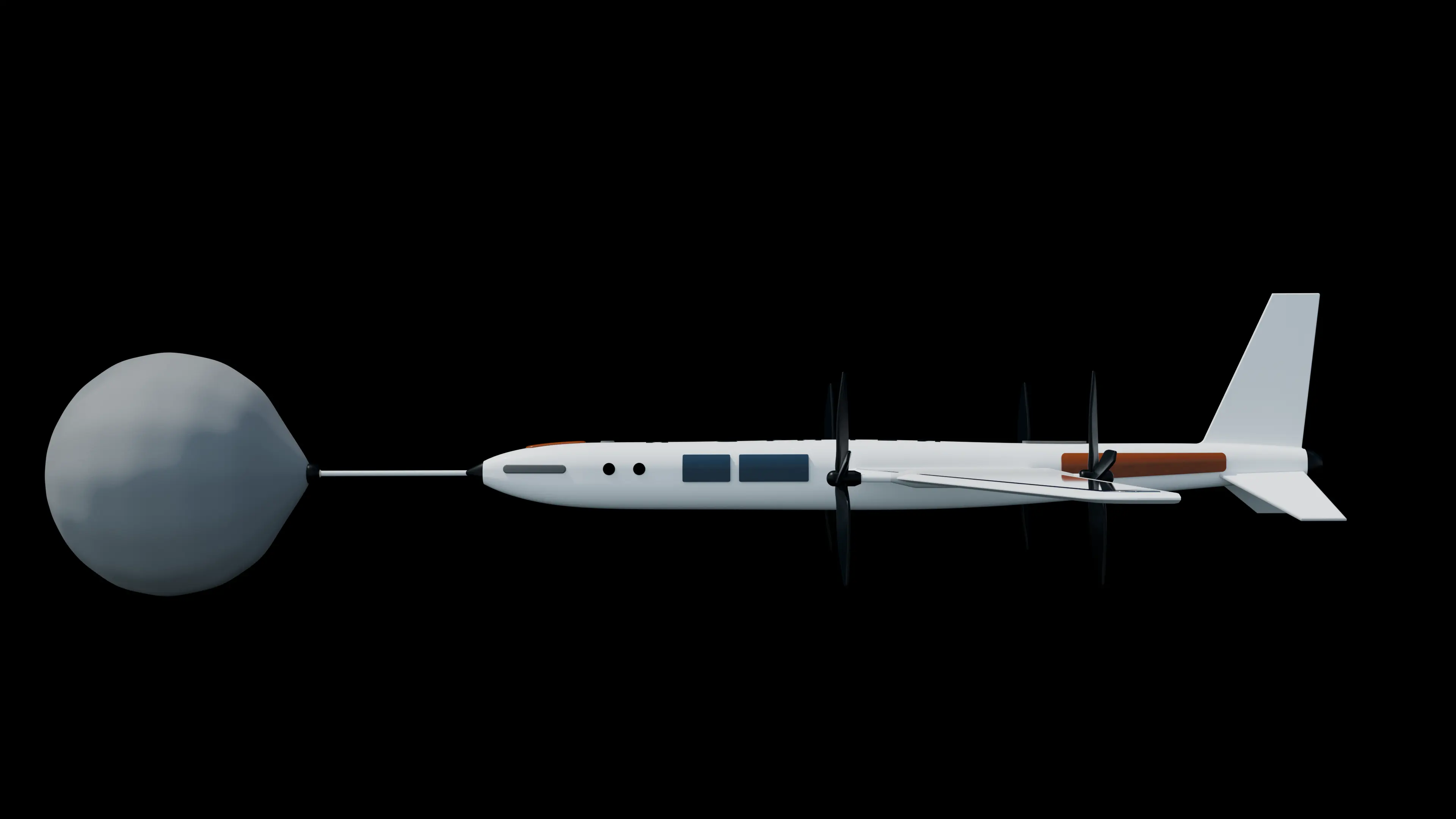 Side elevation render of the StratoKite aircraft and balloon